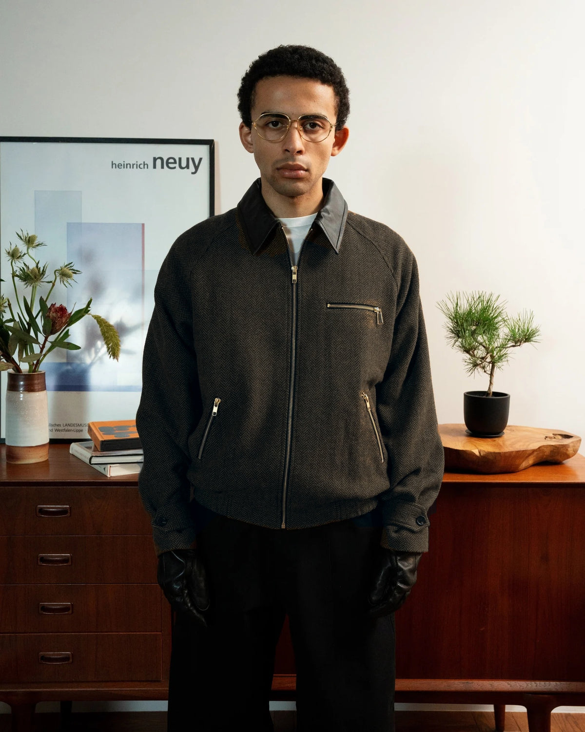 Leather Collar Tweed Work Jacket