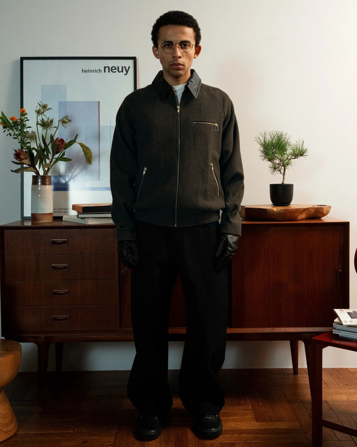 Leather Collar Tweed Work Jacket